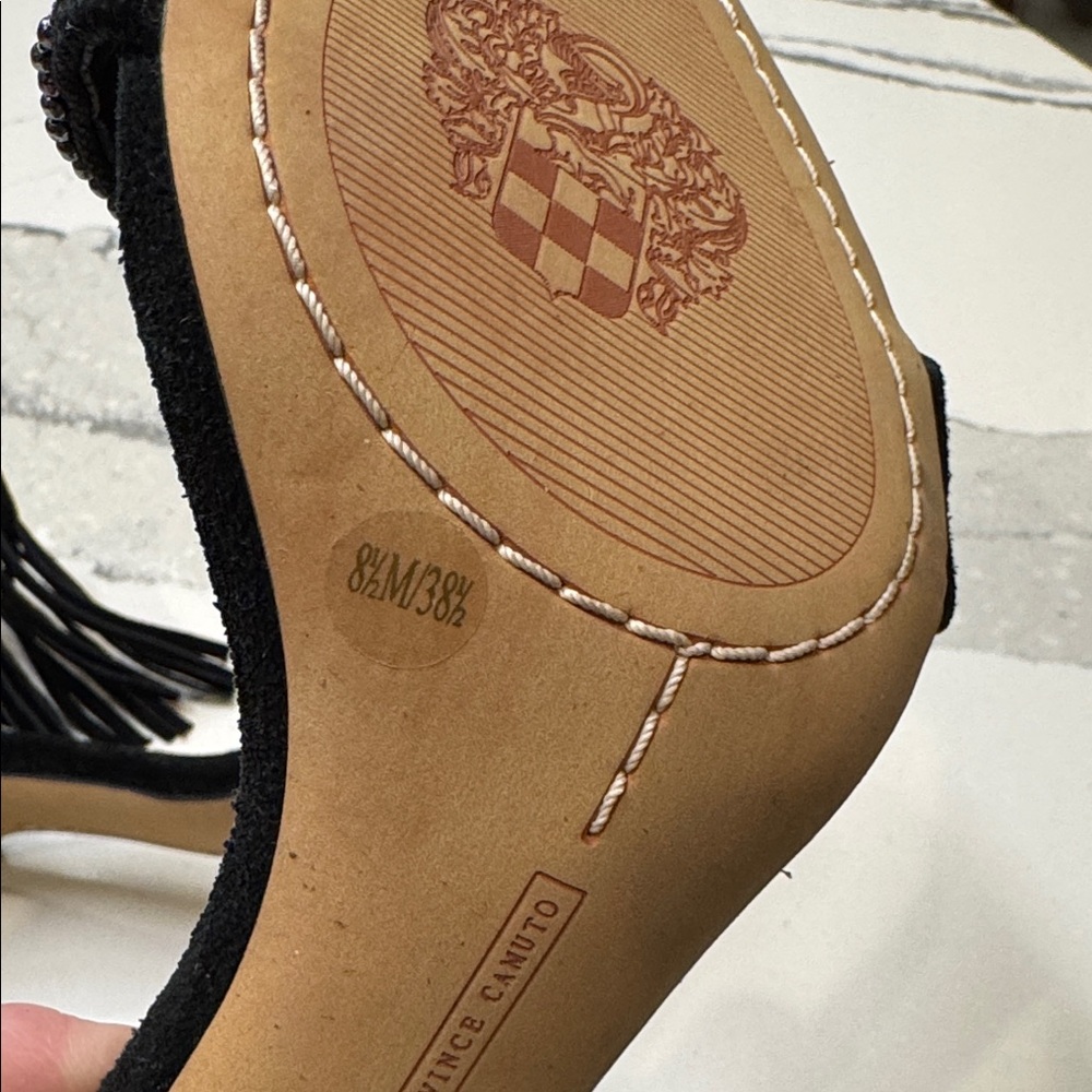 Vince Camuto Black Fringe Heels with Silver Accents Size 8.5 3” Heel - Picture 7 of 7